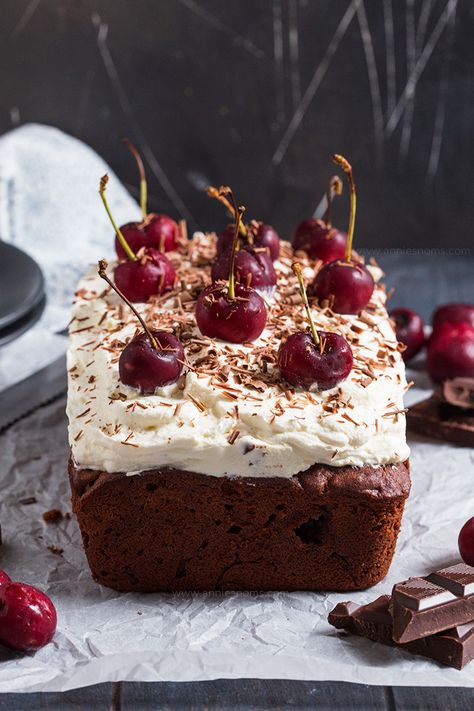 This Black Forest Loaf Cake can be made with or without alcohol and makes the perfect centrepiece for your holiday table! A rich chocolate cake with cherries and cream, it's easy to make and delicious! Chocolate Cake With Cherries, Cake With Cherries, Chocolate Cherry Cake, Loaf Cake Recipes, Rich Chocolate Cake, Black Forest Cake, Forest Cake, Loaf Cake, Cherry Flavor