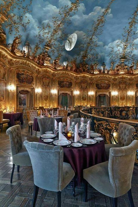 Let's have an elegant dinner at 'Turandot' in Moscow, Russia. A lavishly done restaurant with silks and chandeliers, and offers a French, Japanese & Chinese menu. Russian Restaurant, Moscow Restaurant, Luxury Hotels Interior, Moscow Travel, Russia Travel, Most Luxurious Hotels, Luxury Restaurant, Hotel Interior Design, Luxury Destinations