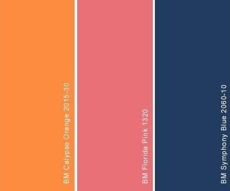 Color Scheme: Orange, Navy, and Light Pink Pink Orange Navy Room, Pink And Navy Color Scheme, Navy Blue Pink And Orange Bedroom, Navy Orange Pink Color Palettes, Navy Orange Pink Bedroom, Blue Pink Orange Bedroom, Pink Orange Interior, Orange Pink And Blue Room, Pink Orange Blue Bedroom