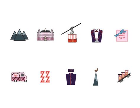 Grand Budapest Hotel Icon Set / Wes Anderson / Graphic Design / Valerie Thompson Wes Anderson Tattoo Grand Budapest Hotel, Wes Anderson Icons, Grand Budapest Hotel Illustration, Grand Budapest Hotel Tattoo, Wes Anderson Tattoo Ideas, Wes Anderson Tattoo, Photography Storage, Wes Anderson Aesthetic, Hotel Budapest