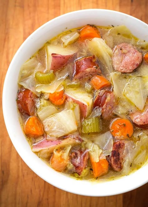 Kielbasa Cabbage, Cabbage And Smoked Sausage, Smoked Kielbasa, Cabbage Soup Crockpot, Cabbage Potato Soup, Cabbage Soup Diet Plan, Kielbasa Soup, Kielbasa And Cabbage, Cabbage Soup Diet Recipe