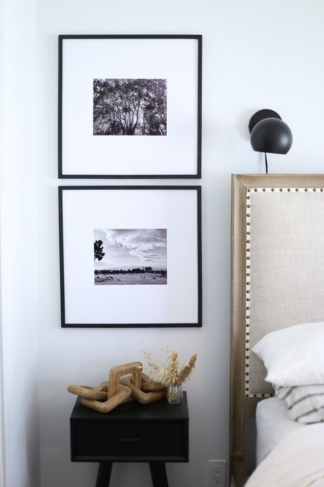 Cool Picture Frame, Ikea Gallery Wall, Picture Frame Gallery Wall, Gallery Wall Tutorial, Modern Traditional Bedroom, Black And White Gallery Wall, Family Photo Gallery Wall, White Gallery Wall, Frame Gallery Wall