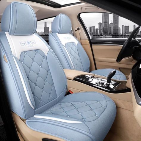 Cute Car Interior Ideas Seat Covers, Light Blue Car Seat Covers, Car Interior Seat Covers, Aesthetic Seat Covers, Aesthetic Car Seat Covers, Car Decorations Interior Blue, Blue Car Interior Ideas, Car Seat Covers Aesthetic, Light Blue Car Accessories