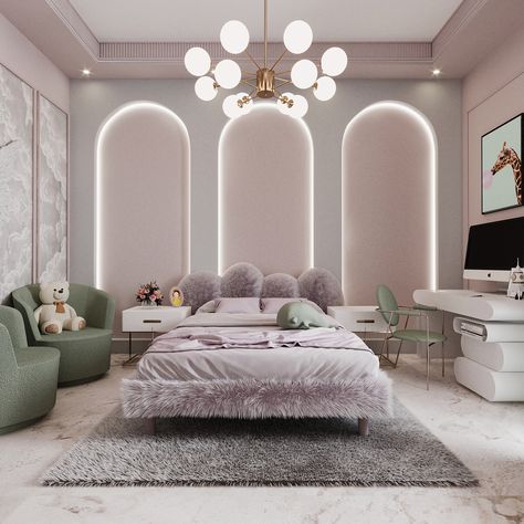 Contemporary Girls Bedroom, Elegant Girls Bedroom, Rich Girl Bedroom, Girls Bedroom Green, Pink Girl Room Decor, Mint Bedroom, Study Room Design, Kids Bedroom Inspiration, Modern Luxury Bedroom