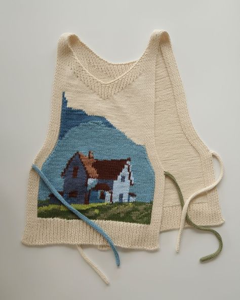 The Lighthouse Hill side ties vest Knit Fashion Summer, Cool Knitted Sweater, Flat Knitting Machine, Hand Knit Sweater Vest, Crochet Side Tie Vest, Diy Knitted Sweater, Knit Ideas For Beginners, Knit Machine Projects, Easy Knit Projects