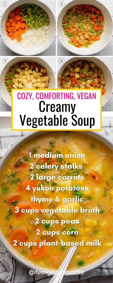 Creamy Vegetable Soup, Vegetarian Soup Recipes, Vegan Soup Recipes, Vegetable Gardens, Veggie Soup, Tasty Vegetarian Recipes, Vegan Soups, Vegetarian Soup, Easy Soups