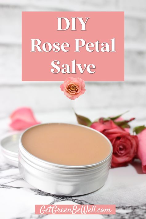 small aluminum tin filled with homemade rose salve on marble table with roses surrounding Perfume Balm Diy, What To Do With Rose Petals Diy, Rose Salve Diy, Herbalist Garden, Rose Petal Uses, Rose Salve, Homemade Balm, Homemade Spa, Rose Diy