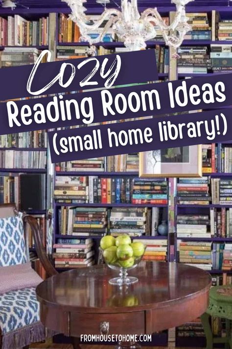 These small home library design ideas are awesome! I love all the cozy reading room ideas that I can use to create a cozy reading nook in my home office, living room or dining room. Bookshelf Living Room Ideas, Small Home Library Room, Bedroom Library Ideas, Tiny Library Room, Small Home Library Design, Reading Room Ideas, Small Library Room, Farmhouse Library, Small Home Library Ideas