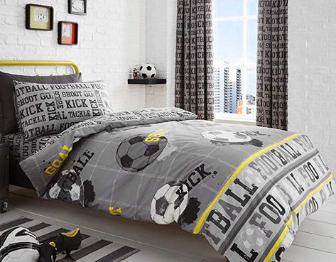 Bedlam - Football - Childrens Duvet Cover Set | Single Bed Size | Grey & Yellow Bedding: Amazon.co.uk: Kitchen & Home Grey Duvet Set, Yellow Bedding Sets, Football Bedroom, Football Bedding, Grey Duvet, Kids Duvet, Gray Duvet Cover, Yellow Bedding, Cheap Bedding