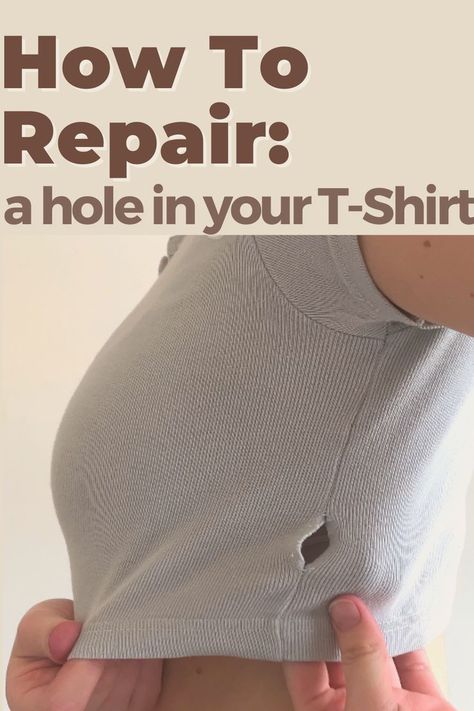 Easily repair a hole on your shirt without sewing using Speed-Sew fabric glue. This video shows a full tutorial on how to fix a hole in your t-shirt so you don’t have to throw away a perfectly good shirt. Speed-Sew dries quickly making this repair take less than 5 mins. You can also use Speed-Sew to apply a patch to repair holes. Simply turn your clothing item inside out, apply Speed-Sew around the hole or rip, then place the patch on top and apply pressure. Mending Techniques, Tank Top Tutorial, Damaged Clothes, Invisible Stitch, Gauze Shirt, Fabric Glue, Clothing Hacks, Fix It, White Tops