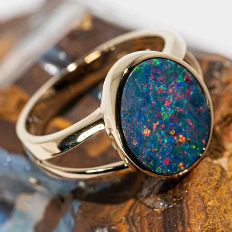 Australian Black Opal Ring, Gold Opal Rings, Gold Opal Jewelry, Opal Ring Simple, Unique Opal Ring, Navy Jewelry, Yellow Gold Opal Ring, Australian Opal Jewelry, Green Aquamarine