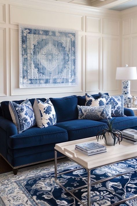 White And Blue Living Room Ideas, Blue Living Room Color, Bedroom Seating Area, Blue And White Living Room, Blue Living Room Decor, Bedroom Ideas For Small Rooms, Design Hacks, Living Room Color Schemes, Small Living Room Ideas