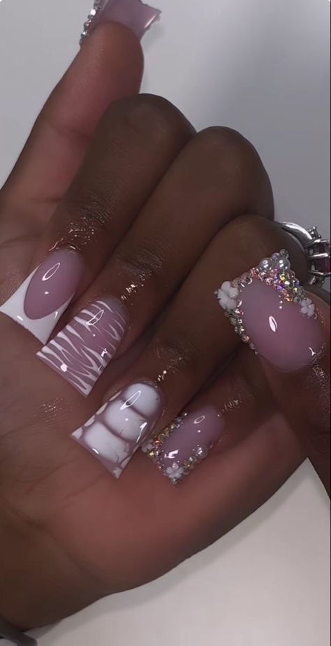 Cute Freestyle Nails Short, Bad And Boujee Nails Medium, Acrylic Toe Ideas, Short Duckies Nails, Colored Acrylic Nails Short, Nails With Names On Them, Nail Ideas With Charms, Cute Freestyle Nails, Baddie Tattoo Ideas Female Sleeve