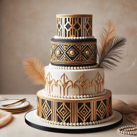 Egypt Wedding Theme, Gatsby Party Cake, Roaring 20s Cake, Gatsby Dessert Table, Great Gatsby Wedding Cake, Gatsby Cakes, 1920s Wedding Cake, Great Gatsby Cake, African Cake