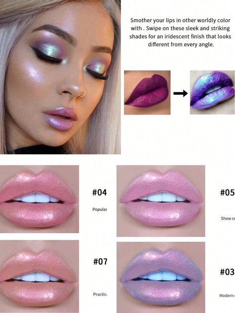 Holographic Lip Gloss, Glitter Long-Lasting Liquid Lipstick Highly Pigmented Lip Gloss | SHEIN USA Holographic Lipstick, Holographic Lips, Dream Business, Liquid Lipstick, Hair And Nails, Lip Gloss, Defense, Makeup Bag, Long Lasting