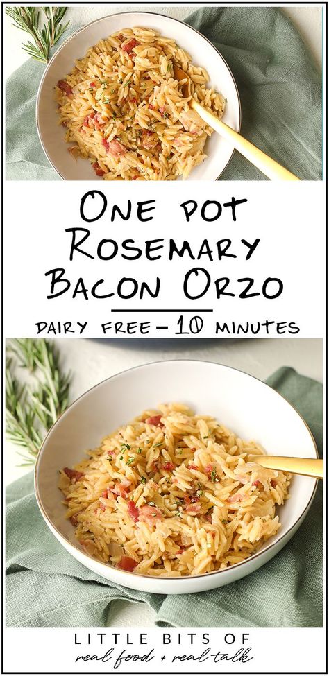 One Pot Rosemary Bacon Orzo - Little Bits of... Dairy Free Orzo Recipes, Bacon Orzo, Bacon Ranch Potato Salad, Bacon Cheeseburger Casserole, Orzo Recipes, Holidays Ideas, Bbq Bacon, Health Dinner, Fitness Community