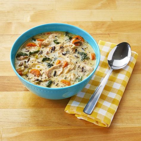 Creamy Chicken And Wild Rice, Chicken And Wild Rice Soup, Chicken Wild Rice, Chicken Wild Rice Soup, Chicken And Wild Rice, Fall Soup Recipes, Boneless Chicken Thigh Recipes, Instant Pot Soup, Wild Rice Soup