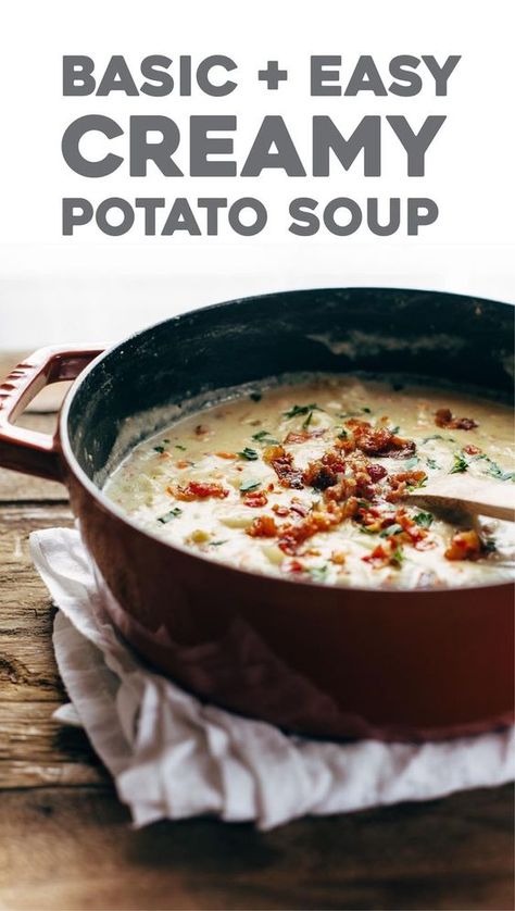 Creamy Potato Soup - so simple and all-homemade, with carrots, celery, potatoes, milk, butter, flour, and bacon. perfect comfort food with no canned cream-of-anything soups. | pinchofyum.com Easy Creamy Potato Soup Recipe, Easy Creamy Potato Soup, Creamy Potato Soup Recipe, Cream Of Potato Soup, Pinch Of Yum, Creamy Potato Soup, Turkey Soup, Potato Soup Recipe, Creamy Potato