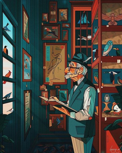 Snug Room, Bird Watcher, Illustration Artists, Sticky Notes, Digital Illustration, Storytelling, Concept Art, Illustrator, Digital Art