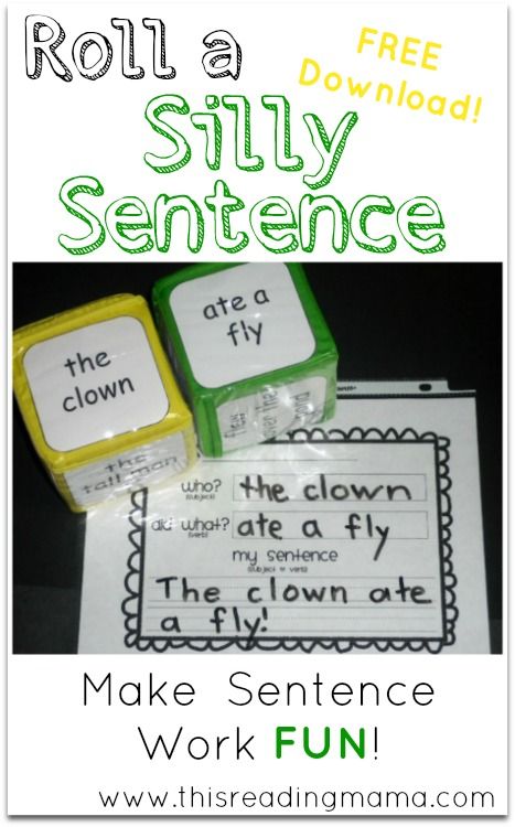 Roll a Silly Sentence (FREE Printable Included!) | This Reading Mama Sentence Activities, Silly Sentences, Writing Station, 1st Grade Writing, First Grade Writing, Work On Writing, Sentence Writing, Teaching Literacy, Kindergarten Writing