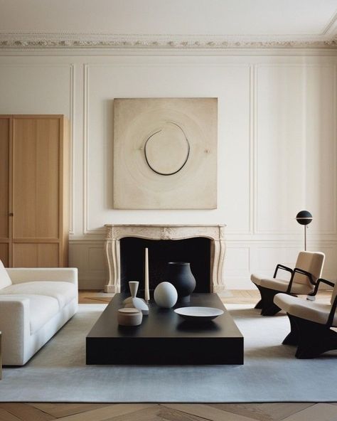 (4) European Chic – @d-vsl on Tumblr French Minimalist Interior, European Chic, Large Wall Art Living Room, European Living Room, Parisian Interior, Luxury Coffee Table, Flat Interior, Luxe Interiors, Vintage Interiors