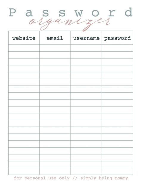 Office Planner Printables, Printable Organization Sheets, Cute Things To Print, Password Organization, Organizer Printables, Password Template, List Organization, Printable Organization, Printable Organizer