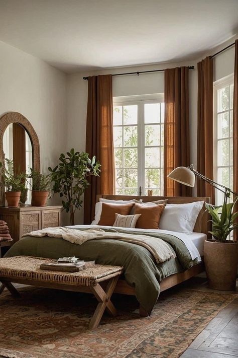 Facebook Desert Aesthetic Bedroom, Woodsy Room, Bedroom Earth Tones, Coloured Bedroom, House Bedroom Ideas, Natural Bedroom, Boho Bedroom Ideas, Whimsical Nursery, Bedroom Oasis