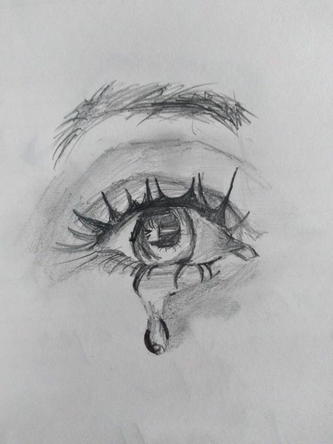 Pencil sketch of a teary eye Teary Eye Sketch, How To Draw A Teary Eye, Teary Eyes Drawing Sketches, Deep Meaning Sketches Pencil, Deep Meaning Doodles, Crying Sketching, Teary Eyes Reference, Deep Meaning Sketches, How To Draw Crying Eyes