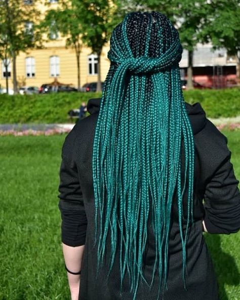 61 Ombre Braiding Hair Color Ideas Hairstyles (BEST) Colorful Braided Hair Extensions, Green And Red Braids, Colorful Braiding Hair, Different Color Braids, Teal Braids, Box Braid Colors Ideas, Box Braids Colors, Braids Color Ideas, Braid Color Ideas