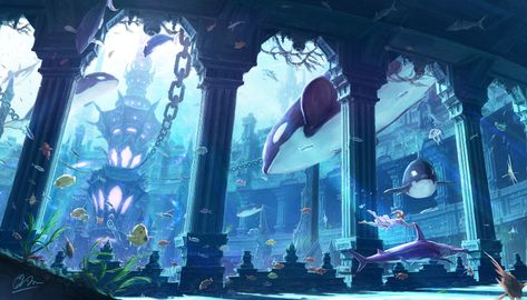 Anime Underwater, Ocean Kingdom, Kingdom Wallpaper, Underwater Wallpaper, Bawah Air, Underwater City, Fantasy Rooms, Fantasy Castle, Fantasy Places