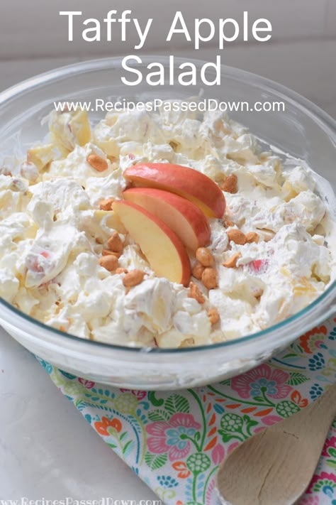 taffy apple salad Easy Taffy Apple Salad Recipe, Apple Taffy Salad, Grape And Apple Salad Recipe, Apple Pineapple Salad, Toffee Apple Salad, Amish Yum Yum Salad, Apple Salad Dessert, Dairy Free Potluck Recipes, Weight Watchers Fruit Salad