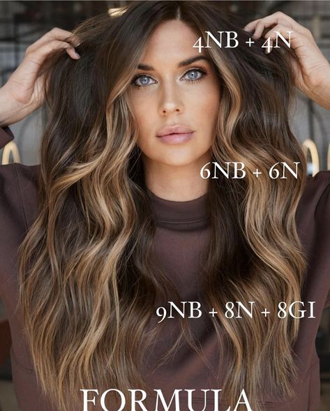 Dark Hair Formulas, Chocolate Toner Formula, Caramel Balayage Shades Eq Formula, 7nb Shades Eq Hair Colors, Redken Hair Color Formulas Brown, Caramel Toner Formula, Old Money Brunette Hair Formula, Foilyage Hair Placement, Ash Brown Hair Formula