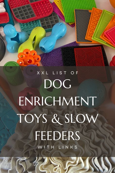 In this post we are going to talk about a wide range of dog enrichment toys, slow feeder plates and dog puzzles games to let your dog engage in the innate behavior of scavenging and working for their food. And no, it's not cruel as we ideally build their skill levels up slowly before we increase the challenge and contra freeloading is the scientific proof that animals prefer to work for their food if they have the choice. #enrichmentfordogs #canineenrichment Dog Food Puzzles, Dog Slow Feeder Recipes, Frozen Dog Enrichment Bowls, Dog Enrichment Ideas, Dog Enrichment Toys, Canine Enrichment, Kong Dog Toys, Slow Feeder Dog, Frozen Dog Treats