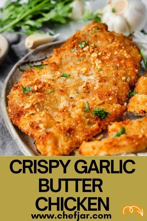 Make Crispy Garlic Butter Chicken for a delicious and easy meal. This recipe features juicy chicken breasts coated in a crispy garlic butter crust and baked to golden perfection. Perfect for a quick weeknight dinner, it pairs wonderfully with your favorite sides for a flavorful and satisfying dish. Chicken Boneless Breast Recipes, Crispy Garlic, Butter Crust, Chicken Breast Recipes Baked, Chicken Breast Recipes Easy, Favorite Recipes Dinner, Garlic Butter Chicken, Breast Recipe, Baked Chicken Breast