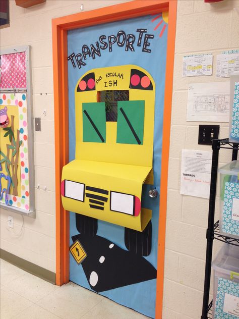 Transportation classroom door decoration Safety Town, Doors Decoration, Preschool Door, Transportation Nursery, Transportation Theme Preschool, Transportation Room, Preschool Decor, Transportation Crafts, Classroom Decor High School