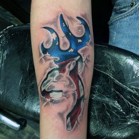 Browning Deer Tattoo, Country Boy Tattoos, Bow Hunting Tattoos, Southern Tattoos, American Flag Sleeve Tattoo, Deer Tattoos, Deer Skull Tattoos, Deer Tattoo Designs, Tattoo Homme