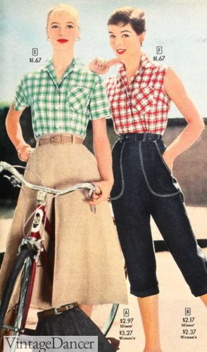 Women's 1950s Pants: Cigarette, Capri, Jeans Fashion History 1950s Country Fashion, 1950s Sportswear Women, 1950s Western Fashion, 1950s Pants Outfits, 1950s Fashion Pants, 50s Fashion Women, 1950 Aesthetic, 19s Fashion, 1950s Pants