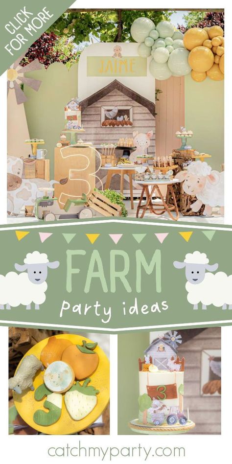 Check out this fun farm-themed birthday party! The cake is fantastic! See more party ideas and share yours at CatchMyParty.com Farm Themed Birthday Party Boys, Farm Themed Birthday Party Decorations, Farm Party Food Ideas, Farm Themed Food Ideas, Farm Themed Birthday Party Food, Farm Birthday Party Food Ideas, Farm Party Ideas, Farm Party Foods, Farm Birthday Cakes