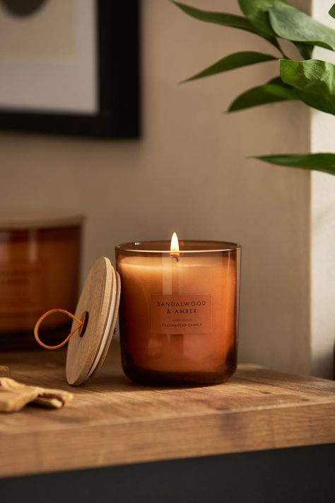 Amber Candle Aesthetic, Amber Candle Jars, Sandalwood Aesthetic, Brown Orange Aesthetic, Fall Candles Aesthetic, Amber Candles, Candles Inspiration, Sented Candles, Scented Candles Aesthetic