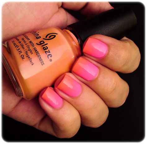 Gradient nails Orange Gradient, Rose Orange, Gradient Nails, Nails Pink, Nail Polish Designs, China Glaze, Fabulous Nails, Creative Nails, Love Nails