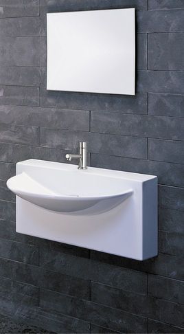 wall mounted sink saves LOTS of space aand hassle in a small bathroom Small Bathroom Wall Cabinet, Half Bathroom Remodel, Mini Bad, Bathroom Sink Design, Bathroom Remodel Cost, Small Bathroom Sinks, Wall Mounted Sink, Small Sink, Small Toilet