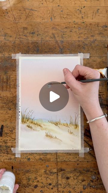 Sarah Cray on Instagram: "A quick beach scene 🏝️ I love the softness of the pastel sky, but really my favorite part is the soft shadows on the sand dunes 😍" Watercolor Beach Tutorial, Watercolor Beach Scenes, Watercolour Sea, Painting With Watercolors, Beach Scene Painting, Dune Art, Best Watercolor, Learn Watercolor Painting, Paintings Easy