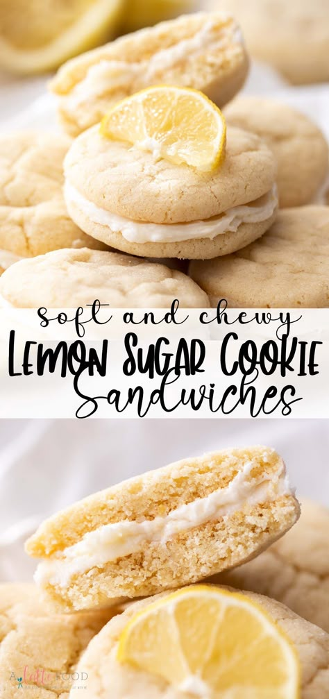 These Lemon Sugar Cookie Sandwiches are filled with Lemon Buttercream Frosting. These soft Lemon Sandwich Cookies are soft and chewy, and the lemon frosting is smooth and creamy. Lemon Cookie Sandwich Recipe, Easter Sandwich Cookies, Cookie Sandwiches Recipes, Easy Sandwich Cookies, Wedding Cake Cookie Sandwiches, Buttercream Sandwich Cookies, Sugar Cookie Sandwich Cookies, Cookie Sandwich Ideas, Cookie Sandwich Filling