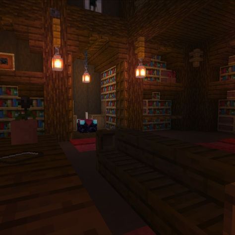 Minecraft Dark Academia Style Library - I imagined this in a haunted house or vampire mansion Minecraft Dark Academia, House Designs Minecraft, Dark Academia Building, Library Minecraft, Minecraft Library, Aesthetic Minecraft Builds, Academia Library, Minecraft House Decor, Dark Academia Library