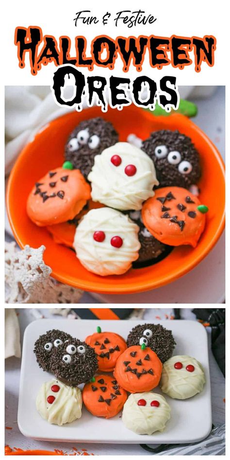 Get into the spooky spirit with our irresistible Halloween Oreo Cookies. These delicious treats are perfect Halloween party snack or sweet surprise for trick-or-treaters. Our white chocolate-dipped Halloween cookies are fun & absolutely scrumptious. Let your creativity run wild with fun Halloween cookie designs perfect for kids and adults alike. Whether you're searching for easy Halloween cookie ideas or homemade Halloween cookie recipes our monster Halloween cookie recipe is sure to impress. Halloween Oreo Treats, Covered Oreo Cookies, Halloween Dip, Chocolate Covered Graham Crackers, Halloween Food Crafts, Easy Halloween Cookies, Oreo Treats, Halloween Oreos, Scary Cute