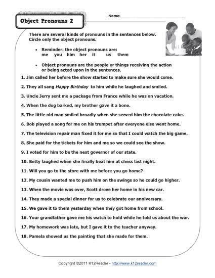 There are several kinds of pronouns in the sentences below. Circle only the object pronouns. Kinds Of Pronouns Worksheet, Kinds Of Pronouns, Subject Pronouns Worksheet, Free Pronoun Worksheets, Subject And Object Pronouns, Pronoun Grammar, Pronouns Exercises, Pronouns Worksheet, Grammar Work