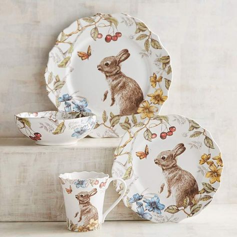 Sofie the Bunny Dinnerware #affiliate Rabbit Ceramic, Casa Disney, Easter Tablecloth, Easter Plates, Some Bunny Loves You, Setting Ideas, Bunny Decor, Easter Table Decorations, Porcelain Dinnerware