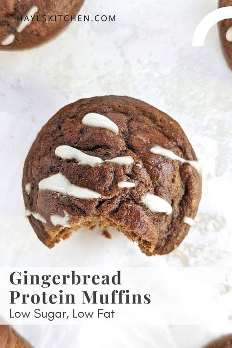 Festive Gingerbread Protein Muffins with all the rich holiday flavor, but still good-for-you. Healthy ginger molasses protein muffins are low sugar, low fat and have a gluten free option too! Gingerbread Muffins Healthy, Protein Muffins Low Carb, Gluten Free Protein Muffins, Protein Powder Muffins, Protein Gingerbread, Gingerbread Protein, High Protein Muffins, Rich Holiday, High Protein Low Carb Diet