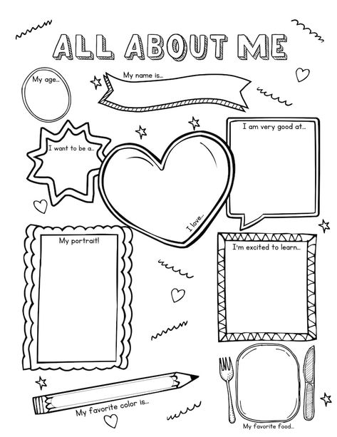 Get To Know You Worksheets For Kids, All About Me Homeschool, Get To Know Me Crafts For Kids, All About Me Elementary Free Printable, My Birthday Worksheets For Kids, All About Me Project Ideas, All About Me Elementary, About Me Questions For Kids, All About Me Science Activities