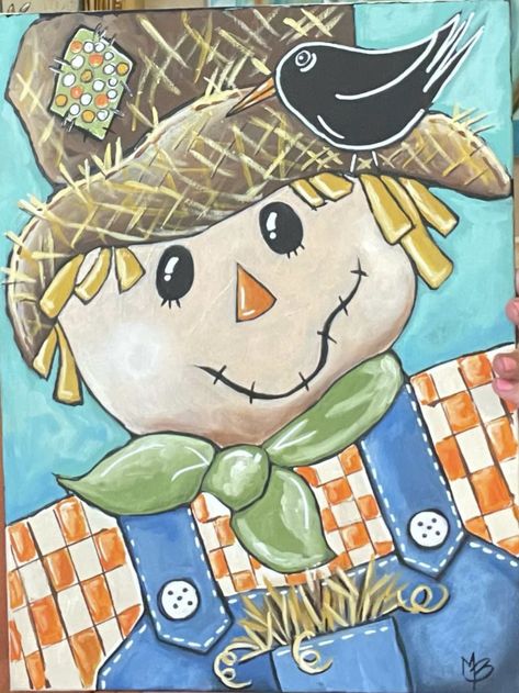 Scarecrow Painting On Wood, Scarecrow Painting On Canvas, Painting On Canvas Easy, Scarecrow Painting, Turkey Painting, Fall Board, Children Drawing, Painting Pottery, Fall Boards